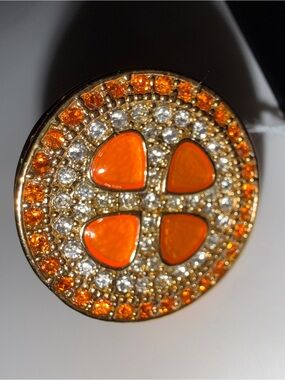 Park Lane Gold-Tone Orange and Clear Crystal Brooch